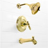 Delta Victorian Collection single-handle pressure-balance tub/shower and pull-up diverter spout with Scald-Guard protection, in Brilliance Polished Brass finish