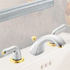 Delta Innovations two-handle widespread lavatory faucet Brilliance Pearl Nickel/Brilliance Polished Brass finish