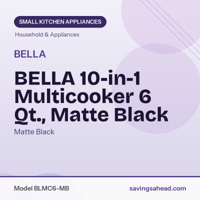 BELLA 10-in-1 Multicooker 6 Qt., Matte Black