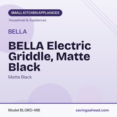 BELLA Electric Griddle, Matte Black