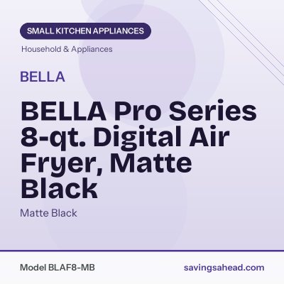 BELLA Pro Series 8-qt. Digital Air Fryer, Matte Black