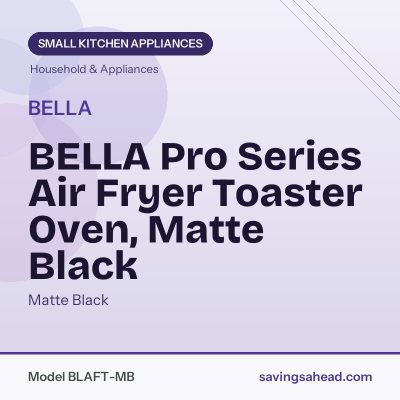 BELLA Pro Series Air Fryer Toaster Oven, Matte Black