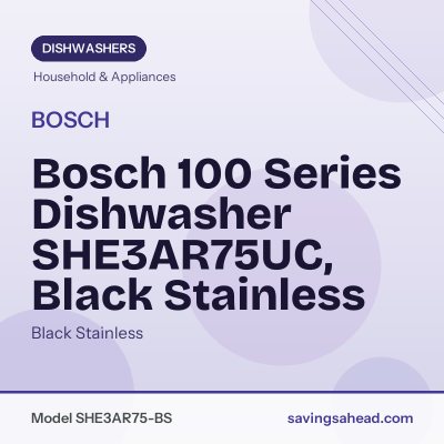 Bosch 100 Series Dishwasher SHE3AR75UC, Black Stainless