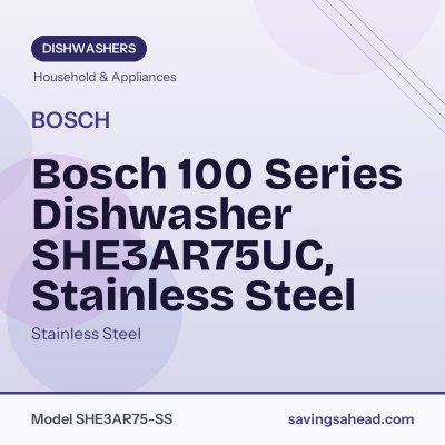 Bosch 100 Series Dishwasher SHE3AR75UC, Stainless Steel