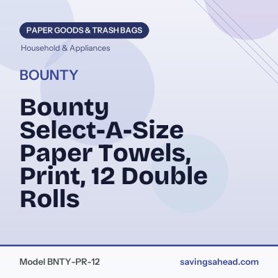 Bounty Select-A-Size Paper Towels, Print, 12 Double Rolls
