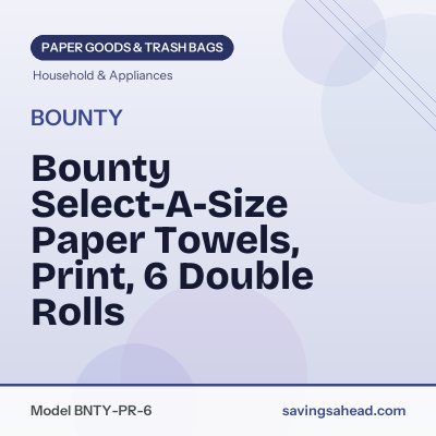 Bounty Select-A-Size Paper Towels, Print, 6 Double Rolls