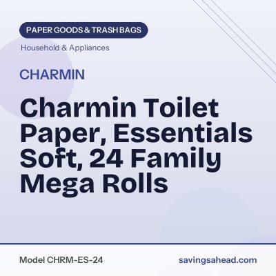Charmin Toilet Paper, Essentials Soft, 24 Family Mega Rolls