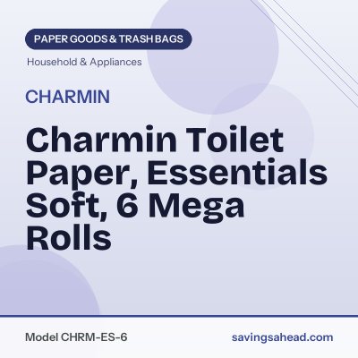 Charmin Toilet Paper, Essentials Soft, 6 Mega Rolls