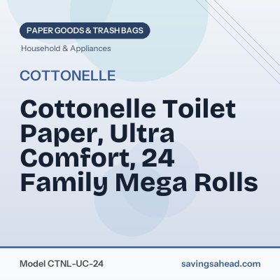 Cottonelle Toilet Paper, Ultra Comfort, 24 Family Mega Rolls