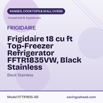 Frigidaire 18 cu ft Top-Freezer Refrigerator FFTR1835VW, Black Stainless