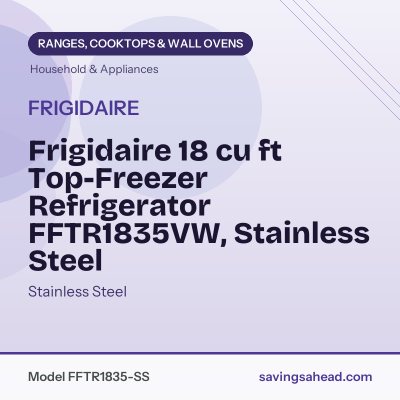 Frigidaire 18 cu ft Top-Freezer Refrigerator FFTR1835VW, Stainless Steel
