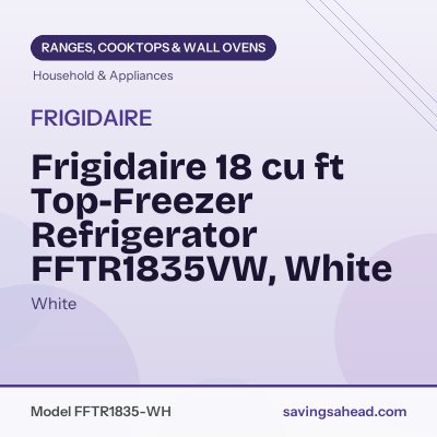 Frigidaire 18 cu ft Top-Freezer Refrigerator FFTR1835VW, White
