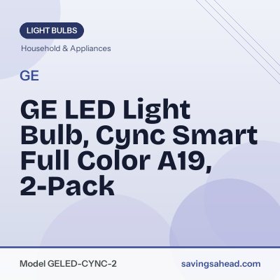 GE LED Light Bulb, Cync Smart Full Color A19, 2-Pack