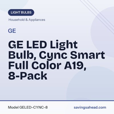 GE LED Light Bulb, Cync Smart Full Color A19, 8-Pack