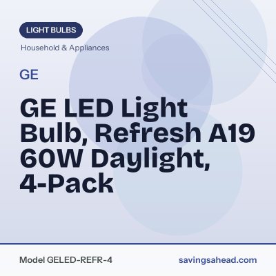 GE LED Light Bulb, Refresh A19 60W Daylight, 4-Pack