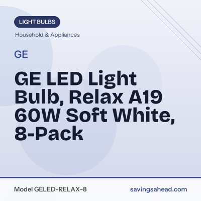 GE LED Light Bulb, Relax A19 60W Soft White, 8-Pack