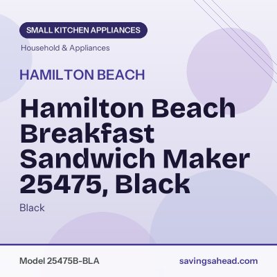 Hamilton Beach Breakfast Sandwich Maker 25475, Black