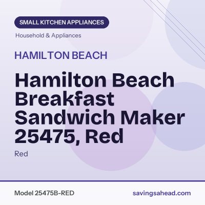 Hamilton Beach Breakfast Sandwich Maker 25475, Red