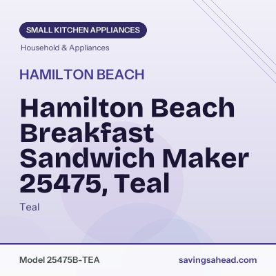 Hamilton Beach Breakfast Sandwich Maker 25475, Teal