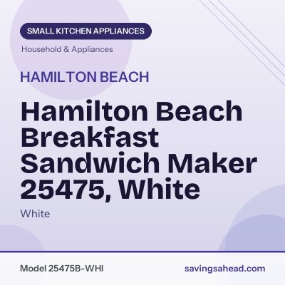 Hamilton Beach Breakfast Sandwich Maker 25475, White