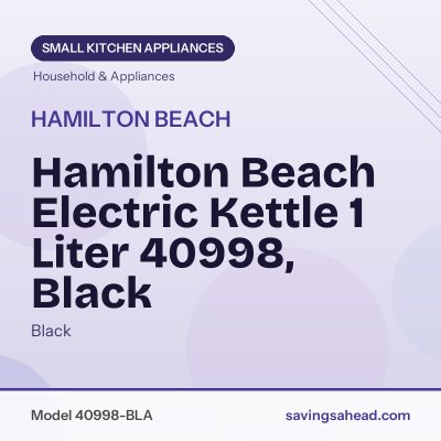 Hamilton Beach Electric Kettle 1 Liter 40998, Black