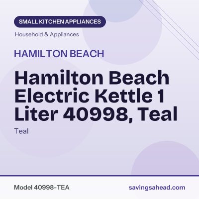 Hamilton Beach Electric Kettle 1 Liter 40998, Teal