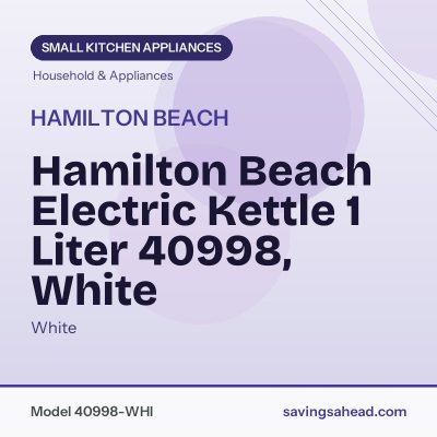Hamilton Beach Electric Kettle 1 Liter 40998, White