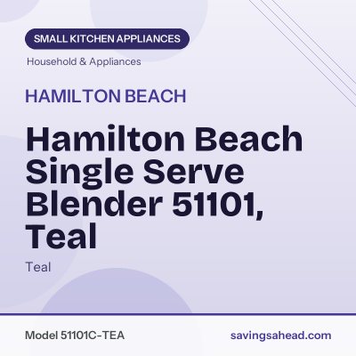 Hamilton Beach Single Serve Blender 51101, Teal