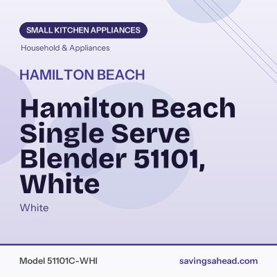 Hamilton Beach Single Serve Blender 51101, White