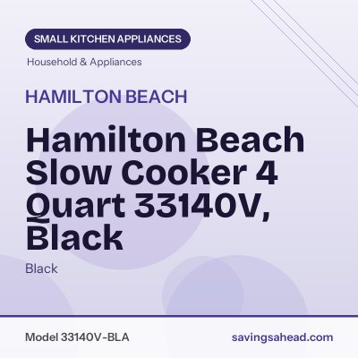 Hamilton Beach Slow Cooker 4 Quart 33140V, Black