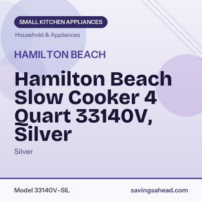 Hamilton Beach Slow Cooker 4 Quart 33140V, Silver
