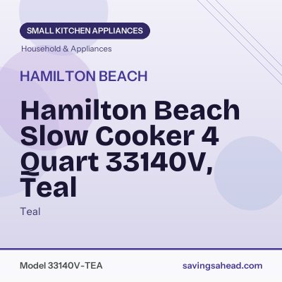 Hamilton Beach Slow Cooker 4 Quart 33140V, Teal
