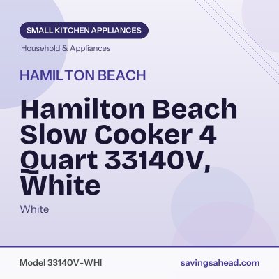 Hamilton Beach Slow Cooker 4 Quart 33140V, White