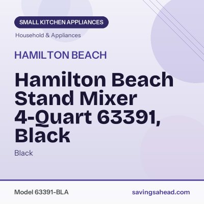 Hamilton Beach Stand Mixer 4-Quart 63391, Black