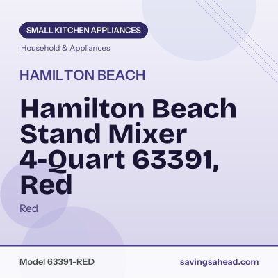 Hamilton Beach Stand Mixer 4-Quart 63391, Red