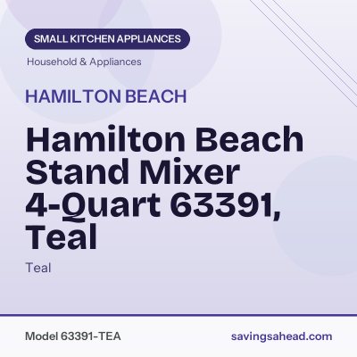 Hamilton Beach Stand Mixer 4-Quart 63391, Teal