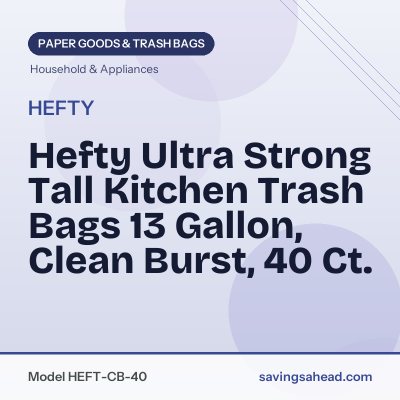 Hefty Ultra Strong Tall Kitchen Trash Bags 13 Gallon, Clean Burst, 40 Ct.
