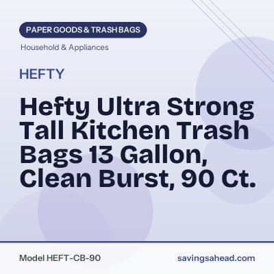Hefty Ultra Strong Tall Kitchen Trash Bags 13 Gallon, Clean Burst, 90 Ct.