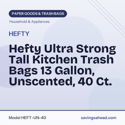 Hefty Ultra Strong Tall Kitchen Trash Bags 13 Gallon, Unscented, 40 Ct.