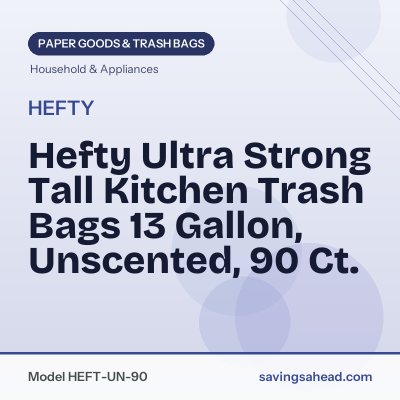 Hefty Ultra Strong Tall Kitchen Trash Bags 13 Gallon, Unscented, 90 Ct.