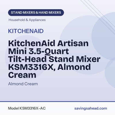 KitchenAid Artisan Mini 3.5-Quart Tilt-Head Stand Mixer KSM3316X, Almond Cream