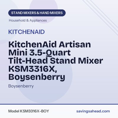 KitchenAid Artisan Mini 3.5-Quart Tilt-Head Stand Mixer KSM3316X, Boysenberry