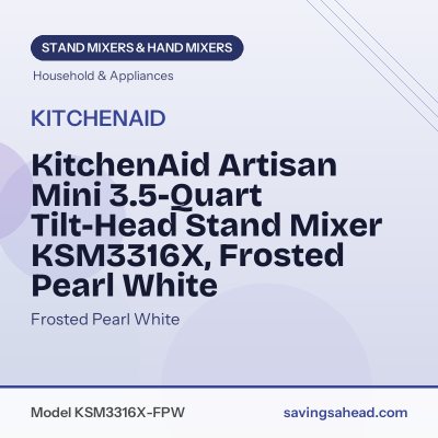 KitchenAid Artisan Mini 3.5-Quart Tilt-Head Stand Mixer KSM3316X, Frosted Pearl White
