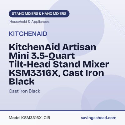 KitchenAid Artisan Mini 3.5-Quart Tilt-Head Stand Mixer KSM3316X, Cast Iron Black
