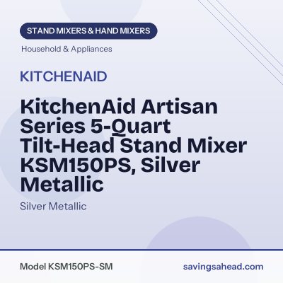 KitchenAid Artisan Series 5-Quart Tilt-Head Stand Mixer KSM150PS, Silver Metallic