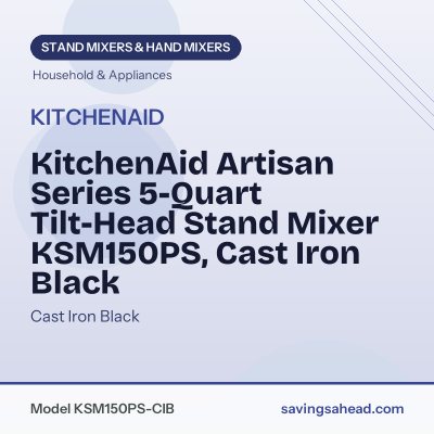 KitchenAid Artisan Series 5-Quart Tilt-Head Stand Mixer KSM150PS, Cast Iron Black