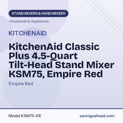 KitchenAid Classic Plus 4.5-Quart Tilt-Head Stand Mixer KSM75, Empire Red