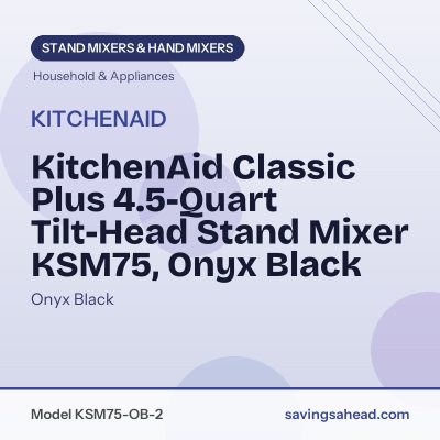 KitchenAid Classic Plus 4.5-Quart Tilt-Head Stand Mixer KSM75, Onyx Black