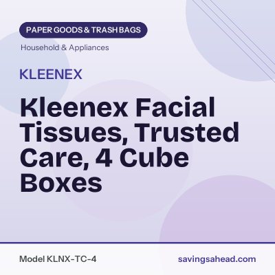 Kleenex Facial Tissues, Trusted Care, 4 Cube Boxes