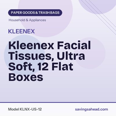 Kleenex Facial Tissues, Ultra Soft, 12 Flat Boxes